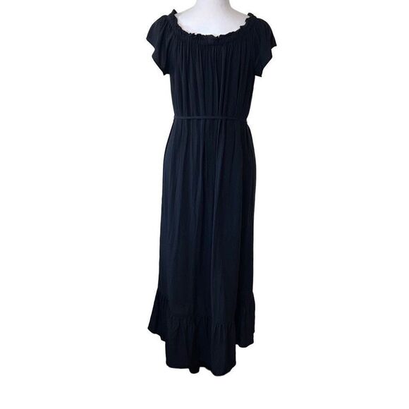 Loft Women's Hi Low Dress Elastic Neckline Maxi Flutter Small Petite SP Black - Picture 2 of 10